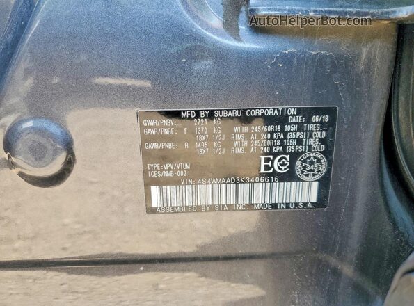 4S4WMAAD3K3406616 2019 SUBARU ASCENT Gray Vista interior de 360 grados