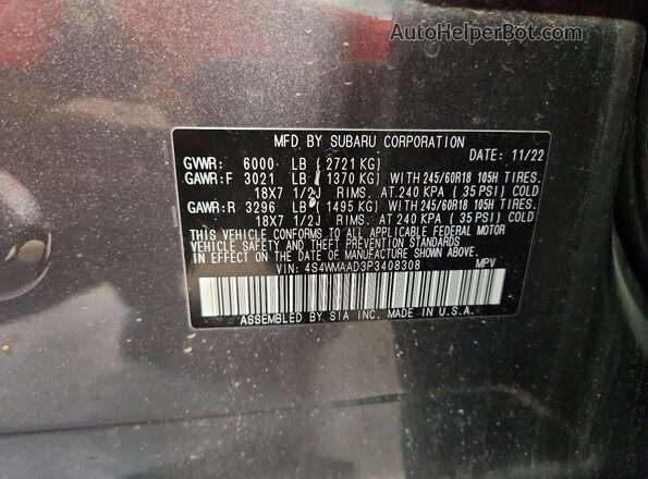 4S4WMAAD3P3408308 2023 SUBARU ASCENT Gray Engine compartment view