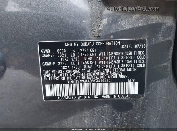 4S4WMAAD9K3410590 2019 SUBARU ASCENT Gray Вид підкапотного простору