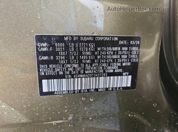 4S4WMAAD9T3421283 2026 SUBARU ASCENT Green ძრავის განყოფილების ხედი