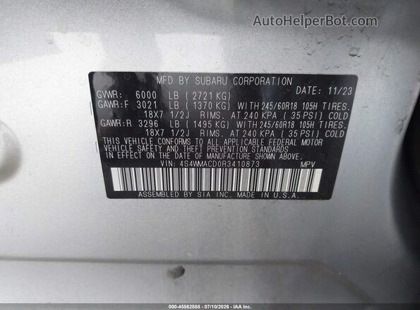 4S4WMACD0R3410873 2024 SUBARU ASCENT Silver Vista del compartimento del motor