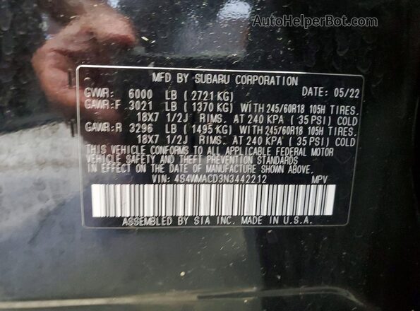 4S4WMACD3N3442212 2022 SUBARU ASCENT Black Engine compartment view