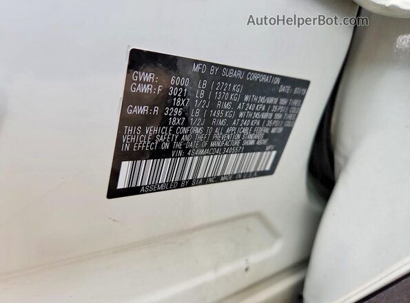 4S4WMACD4L3405571 2020 SUBARU ASCENT White Շարժիչի բաժամունքի տեսք