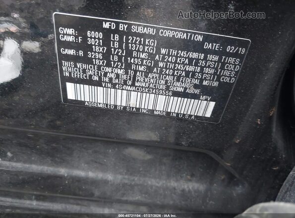 4S4WMACD5K3459556 2019 SUBARU ASCENT Черный Вид подкапотного пространства