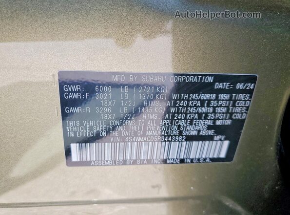 4S4WMACD5R3443982 2024 SUBARU ASCENT Green 360 interior view