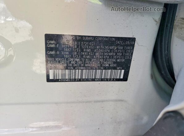 4S4WMACD6L3416796 2020 SUBARU ASCENT Белый Вид наклейки с VIN-кодом