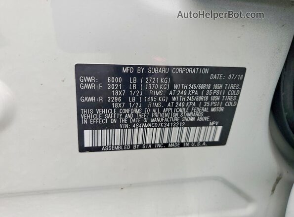 4S4WMACD7K3413212 2019 SUBARU ASCENT White სალონის 360-გრადუსიანი ხედი