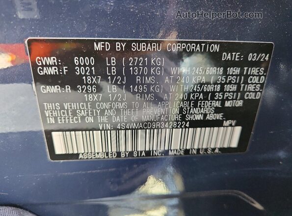 4S4WMACD9R3428224 2024 SUBARU ASCENT Blue Vista interior de 360 grados
