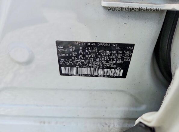 4S4WMAFD0K3433975 2019 SUBARU ASCENT White VIN կոդի պիտակի տեսք