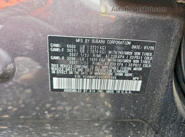 4S4WMAFD0S3412866 2025 SUBARU ASCENT Gray Vista de la etiqueta del VIN
