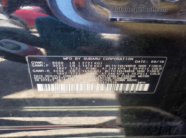 4S4WMAFD3K3427118 2019 SUBARU ASCENT Black Widok naklejki z numerem VIN