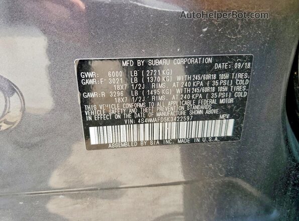 4S4WMAFD5K3422597 2019 SUBARU ASCENT Серый Вид наклейки с VIN-кодом