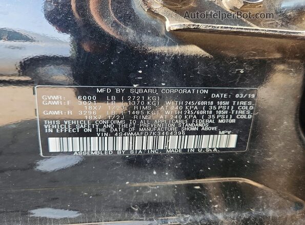 4S4WMAFD7K3464396 2019 SUBARU ASCENT Charcoal Панорамний вид салону 360°