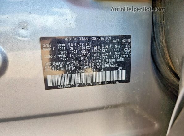 4S4WMAFD8K3470966 2019 SUBARU ASCENT Silver VIN sticker view