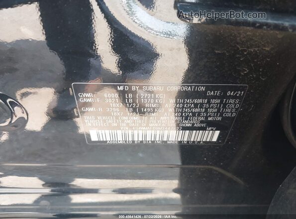 4S4WMAFD8M3447822 2021 SUBARU ASCENT Black ძრავის განყოფილების ხედი