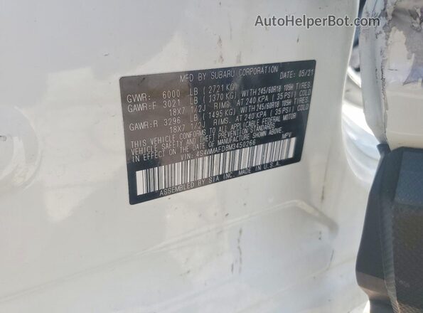 4S4WMAFD8M3450266 2021 SUBARU ASCENT Белый Панорамный вид салона 360°