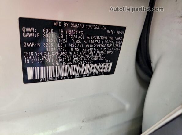 4S4WMAFD9M3474933 2021 SUBARU ASCENT White სალონის 360-გრადუსიანი ხედი