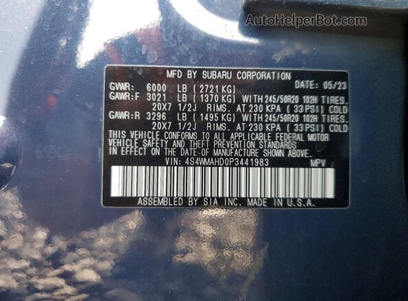 4S4WMAHD0P3441983 2023 SUBARU ASCENT Blue Սալոնի 360 աստիճան տեսք