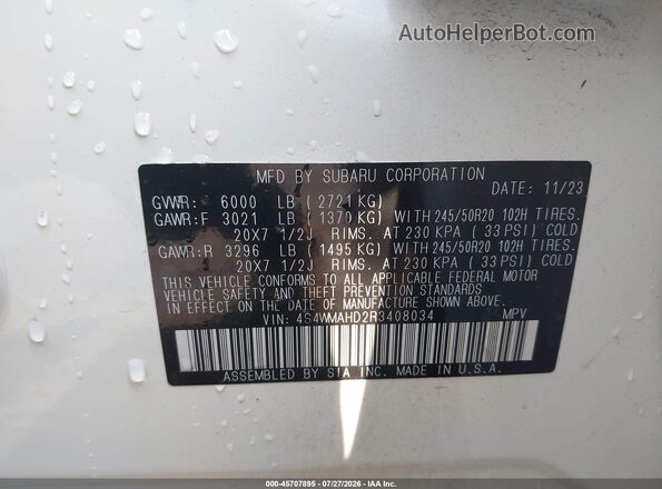 4S4WMAHD2R3408034 2024 SUBARU ASCENT White Вид підкапотного простору