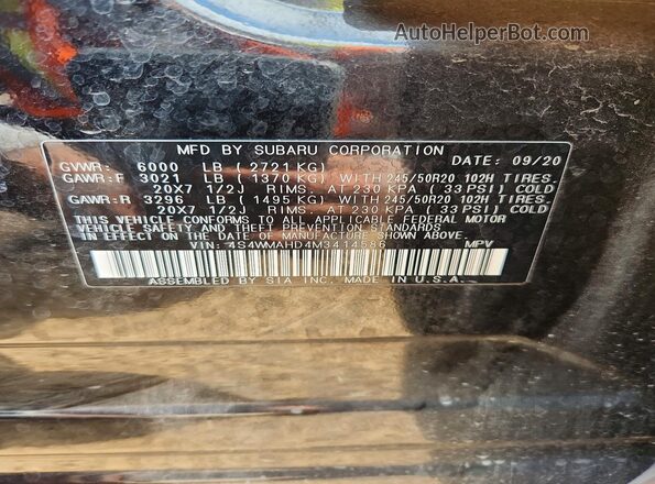 4S4WMAHD4M3414586 2021 SUBARU ASCENT Black სალონის 360-გრადუსიანი ხედი
