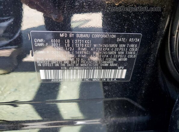 4S4WMAHDXR3426975 2024 SUBARU ASCENT Black Widok naklejki z numerem VIN