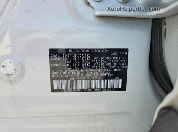 4S4WMAJD0L3431541 2020 SUBARU ASCENT White VIN sticker view