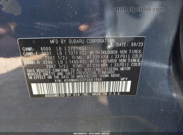 4S4WMAKD0P3461868 2023 SUBARU ASCENT Dark Blue Vista del compartimento del motor