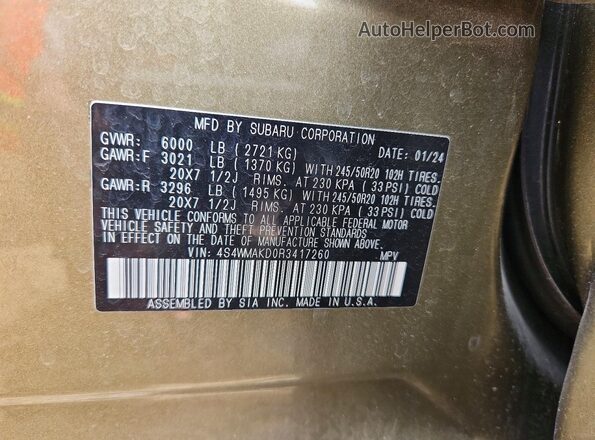 4S4WMAKD0R3417260 2024 SUBARU ASCENT Green VIN sticker view