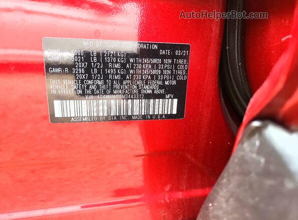4S4WMAMD5M3443312 2021 SUBARU ASCENT Red Սալոնի 360 աստիճան տեսք