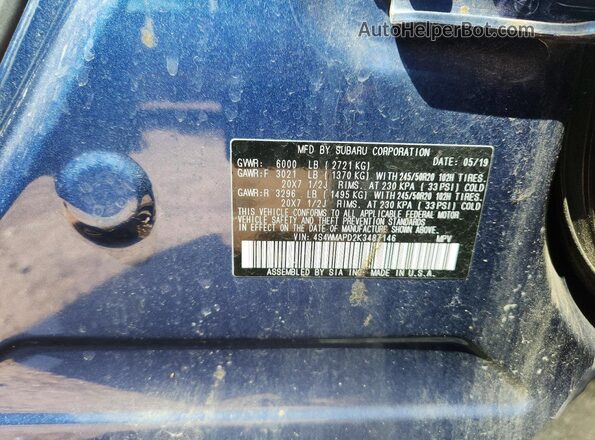 4S4WMAPD2K3487146 2019 SUBARU ASCENT Blue Engine compartment view