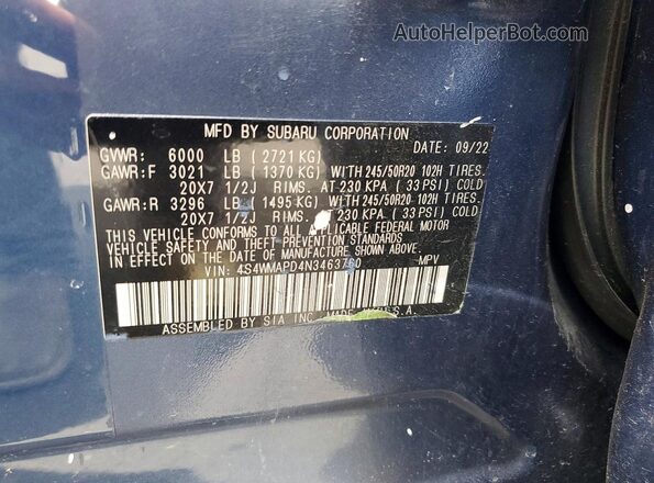 4S4WMAPD4N3463760 2022 SUBARU ASCENT Blue Engine compartment view