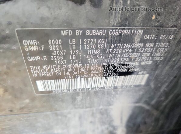 4S4WMAPD6K3457955 2019 SUBARU ASCENT Black Engine compartment view
