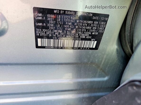 4S4WMAPD6L3442826 2020 SUBARU ASCENT Серебряный Вид наклейки с VIN-кодом