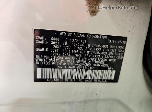 4S4WMAPD9K3449459 2019 SUBARU ASCENT White სალონის 360-გრადუსიანი ხედი