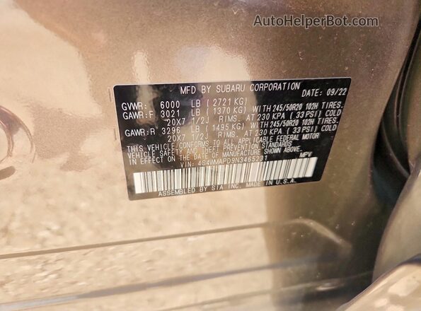 4S4WMAPD9N3465231 2022 SUBARU ASCENT Gray 360 interior view