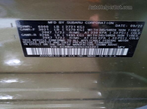 4S4WMARD0N3465003 2022 SUBARU ASCENT Зеленый Вид подкапотного пространства