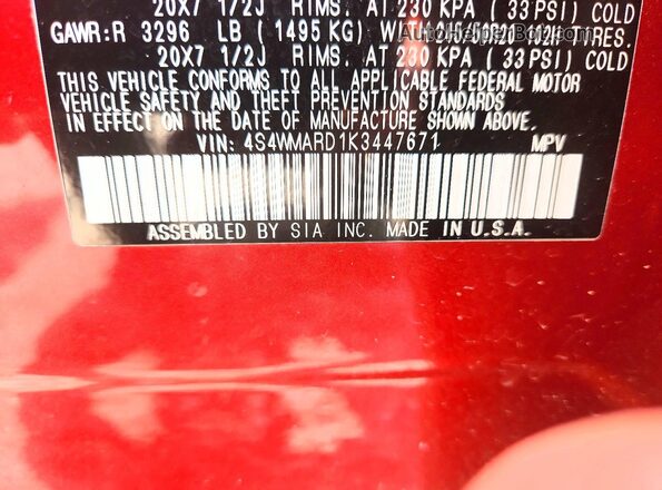 4S4WMARD1K3447671 2019 SUBARU ASCENT Red Widok komory silnika