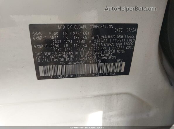 4S4WMARD1R3452279 2024 SUBARU ASCENT White Շարժիչի բաժամունքի տեսք