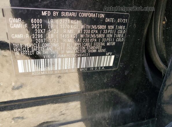 4S4WMARD2M3464031 2021 SUBARU ASCENT Black სალონის 360-გრადუსიანი ხედი