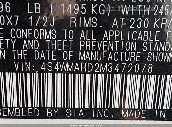 4S4WMARD2M3472078 2021 SUBARU ASCENT White Widok komory silnika