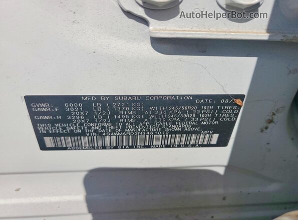 4S4WMARD3N3461012 2022 SUBARU ASCENT White Вид підкапотного простору
