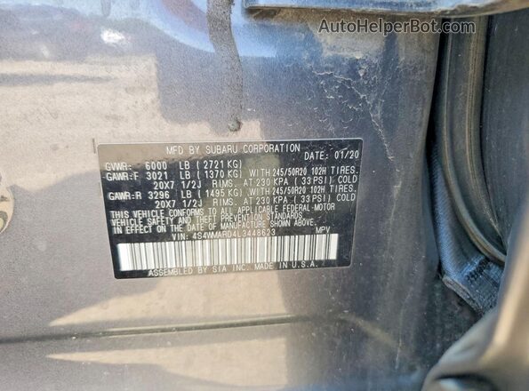 4S4WMARD4L3448623 2020 SUBARU ASCENT Gray Vista de la etiqueta del VIN
