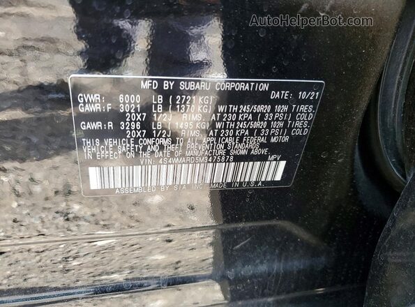4S4WMARD5M3475878 2021 SUBARU ASCENT Black ძრავის განყოფილების ხედი