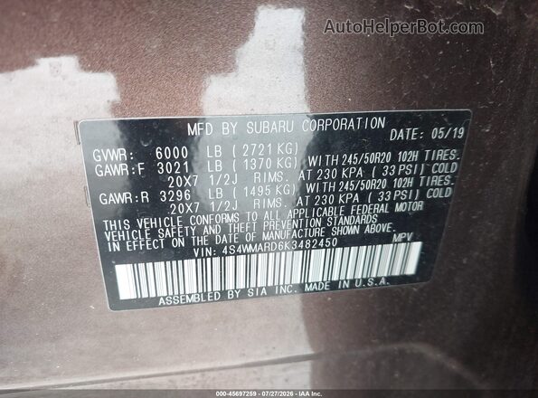 4S4WMARD6K3482450 2019 SUBARU ASCENT Brown Вид підкапотного простору