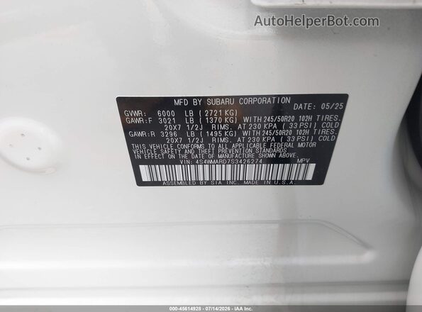 4S4WMARD7S3426274 2025 SUBARU ASCENT White Շարժիչի բաժամունքի տեսք