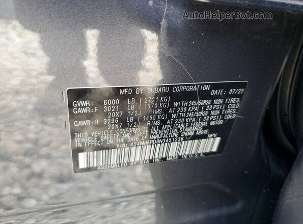 4S4WMARD8N3451236 2022 SUBARU ASCENT Gray Vista de la etiqueta del VIN