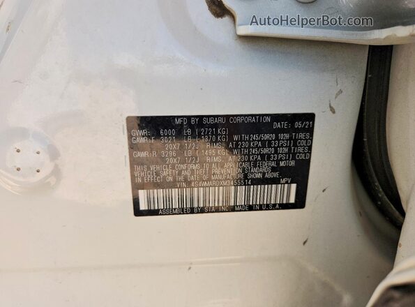 4S4WMARDXM3455514 2021 SUBARU ASCENT White VIN კოდის სტიკერის ხედი