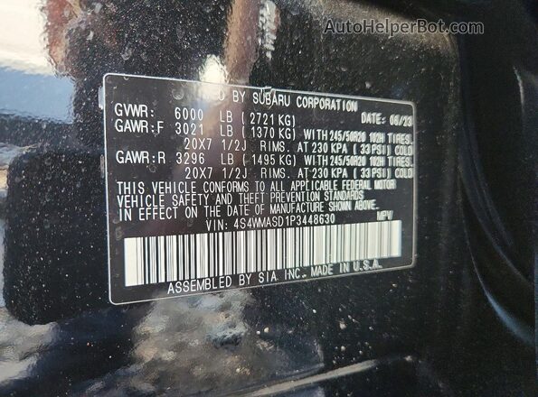 4S4WMASD1P3448630 2023 SUBARU ASCENT Black VIN կոդի պիտակի տեսք