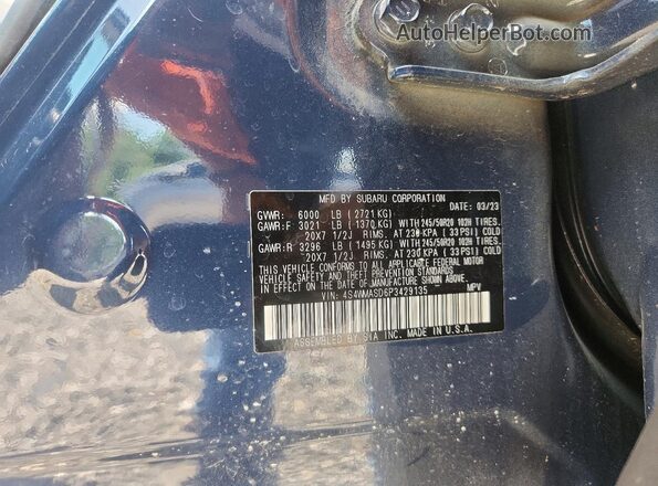 4S4WMASD6P3429135 2023 SUBARU ASCENT Blue VIN sticker view
