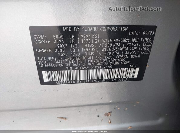 4S4WMAUD1P3462685 2023 SUBARU ASCENT Silver Engine compartment view
